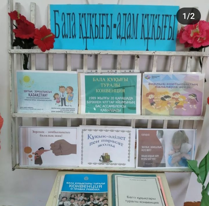 Зорлық-зомбылықсыз 16күн"ақпараттық науқаны аясында "Бала құқығы-адам құқығы"кітап сөресі ұйымдастырылып,баланы зорлық-зомбылықтан сақтандыратын заңна